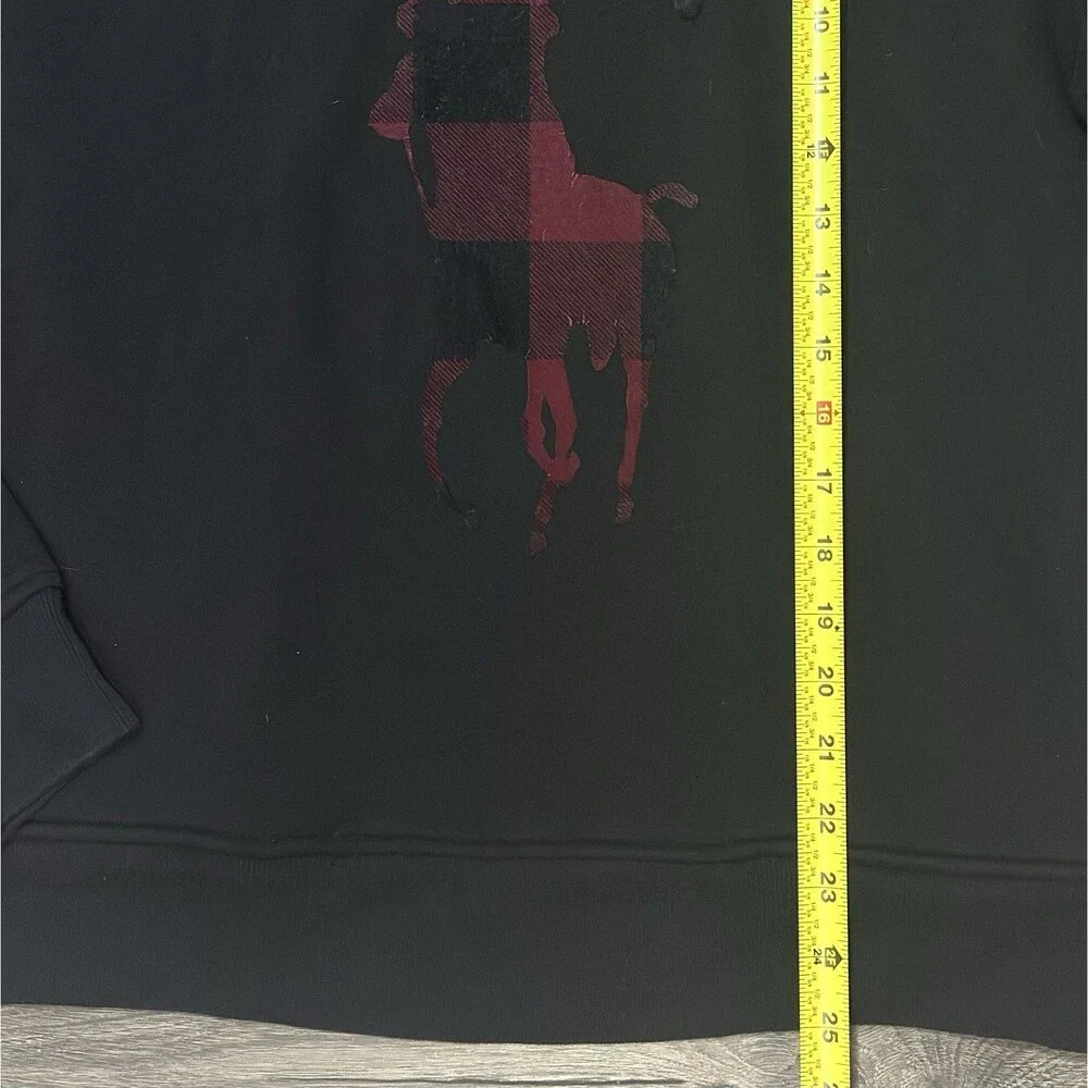 Polo Ralph Lauren Hoodie Black Buffalo Plaid Big Pony Logo Pockets Men’s M